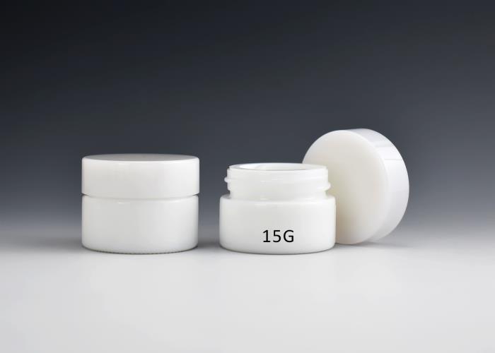JG-AQ15W,  15ml Straight-Sided Milk White Glass Cosmetic Jar with Lid